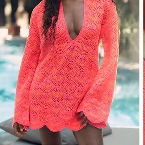 Anthropologie Bright Pink Knit Swim Cover-Up XS/S